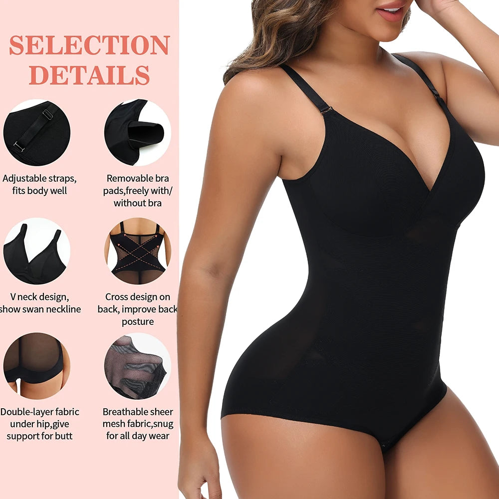 Women Tummy Control Bodysuit Shapewear with Built-in Bra & Butt Lifter