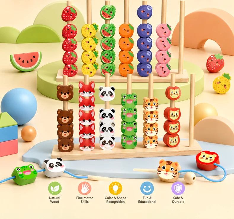 Wooden Colour and Shape Matching Pillar Bead Puzzle