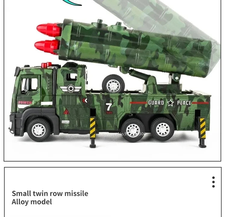 1:32 Ladder Truck Water Tanker Military Missile Rocket Launcher Trucks Model Toy Car Metal Diecast Sound Light Models Boys Gifts