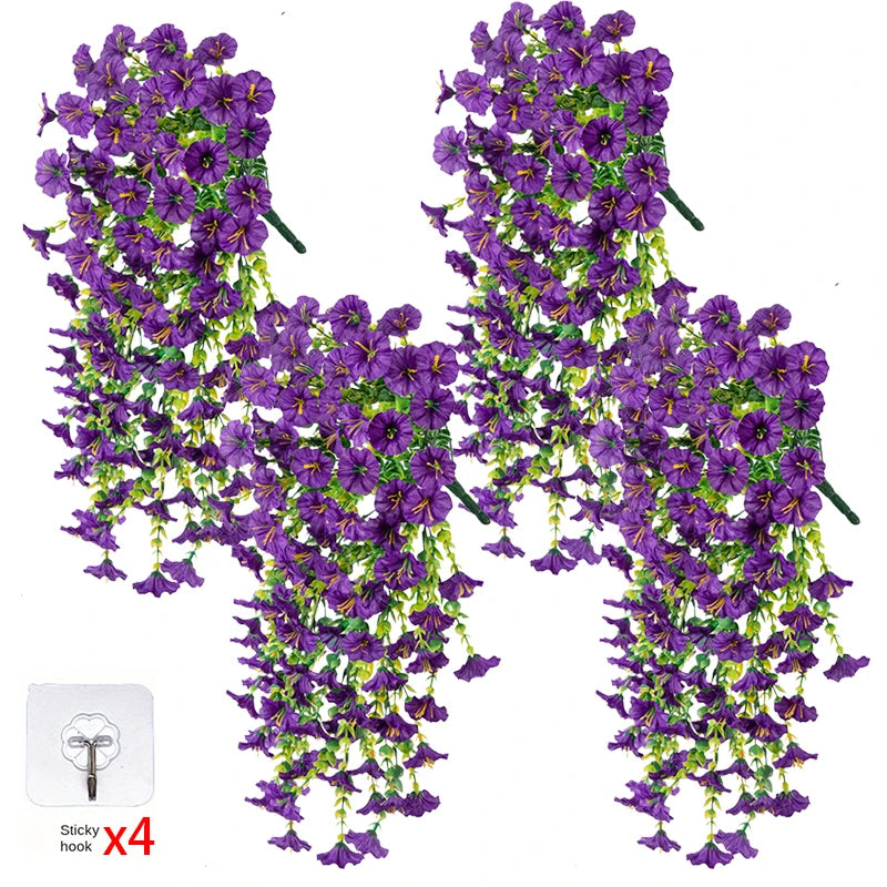 4PCS Morning Glory Artificial Flowers Hanging Vines Fake Plant Flower Garlands for Wedding Yard Home Garden Outdoor Decoration
