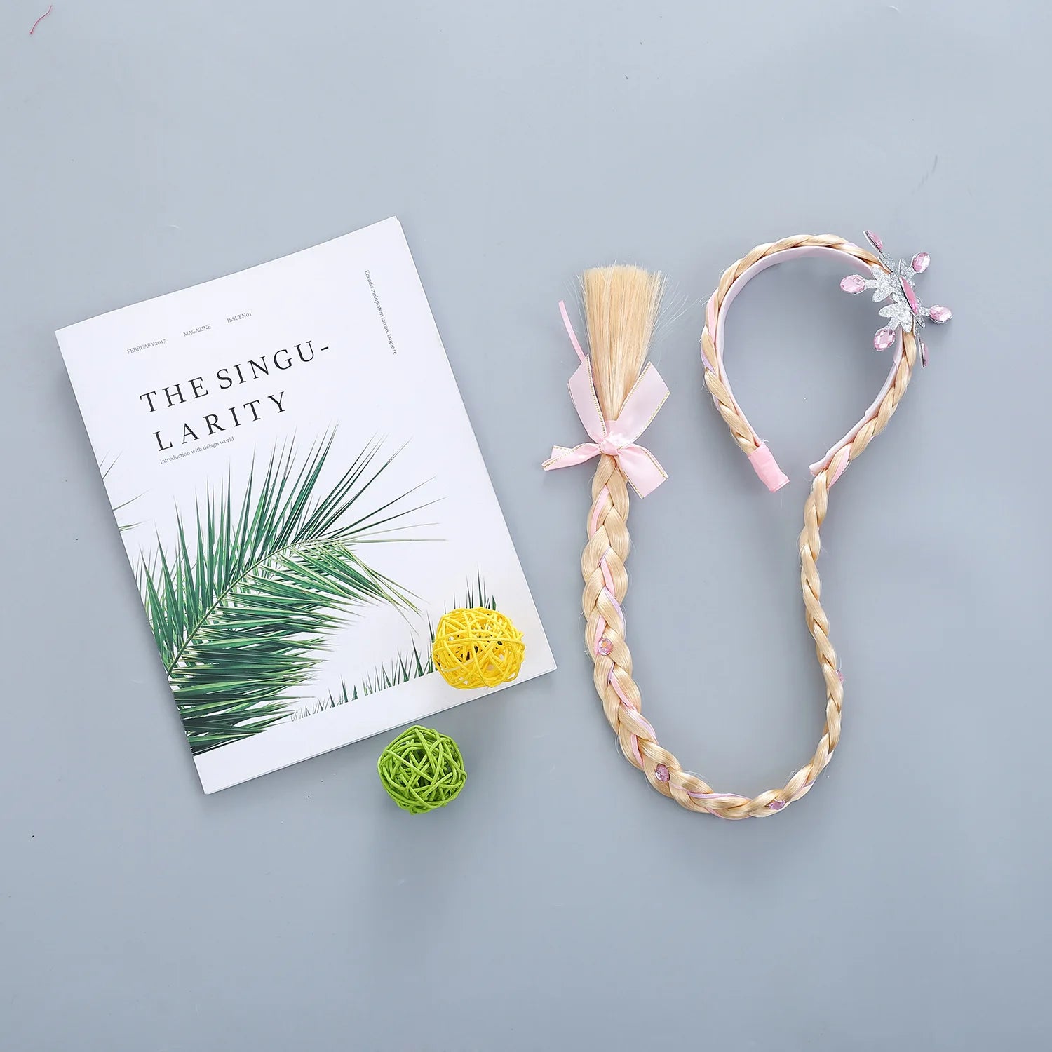 Girls Pink Blue Purple Flower Weaving Braid Headband  Princess Dress Up Hair Accessories Aurora Elsa Sofia Rapunzel Wig