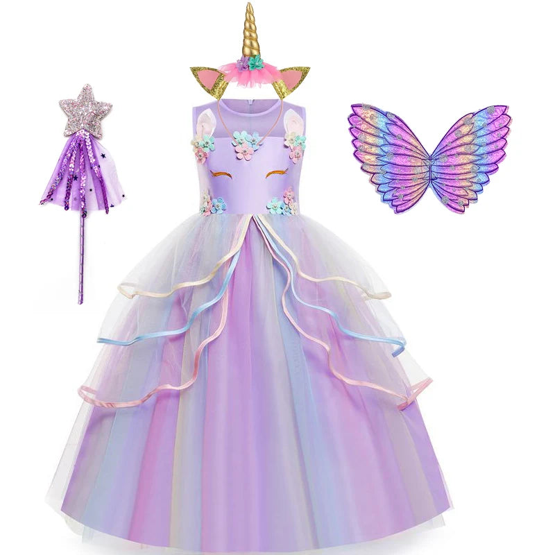 Unicorn Flower Applique Princess Ball Gown Dress