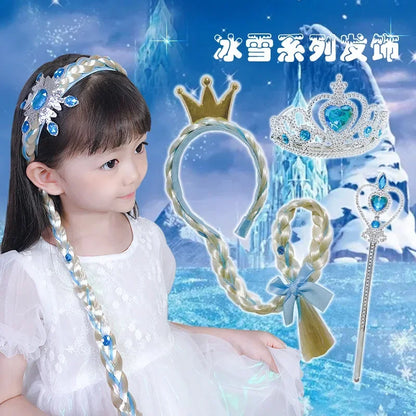 Girls Elsa Cosplay Headband Weaving Braid Tangled Snowflake Crown Headband Hair Accessories Girl Princess Bow Hair Ornament