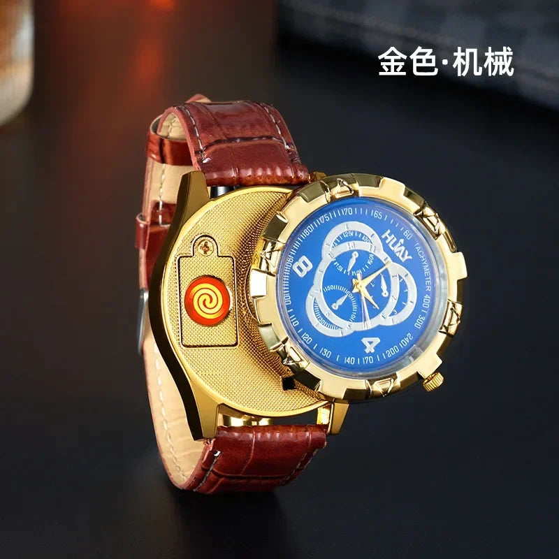 Rechargeable Metal Creative Watch Lighter Cool Trend Tungsten Filament Cigarette Lighter Men's Gift Cigarette Accessories