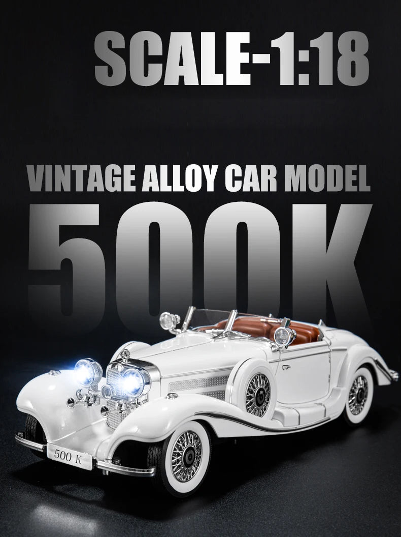 Diecast 1/18 1936 500K Classic Car Alloy Metal Model Sound And Light Toy Collect Display Ornament