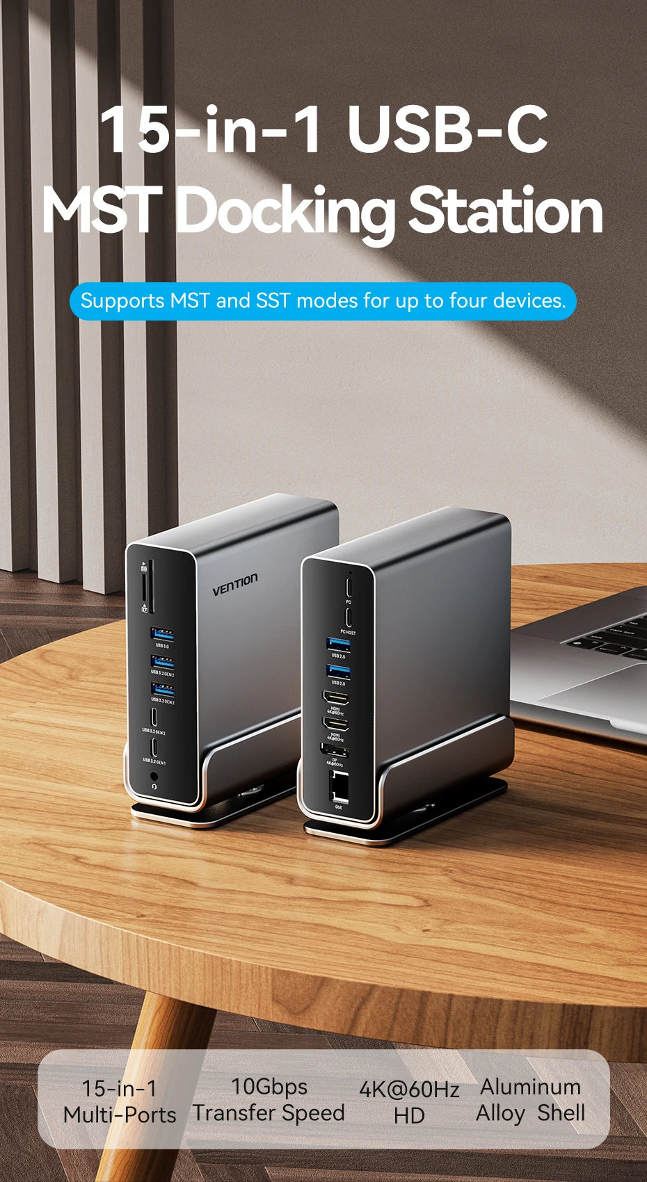 15 in 1 Gen2 USB C HUB Dual 4K@60Hz HDMI-compatible DP USB 3.0 with Power Adapter Docking Station for MacBook Pro M1 M2