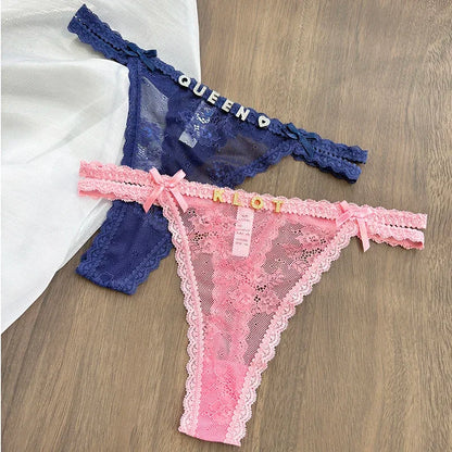 Custom Name Panties Crystal Letters Thong Women Lace Underpants Bikini G-String