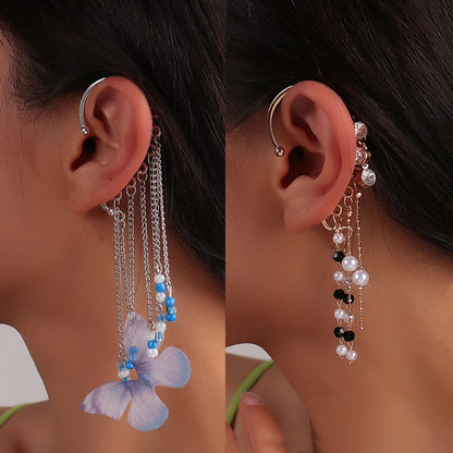 1pc New Stylist Boho Butterfly Star Crystal Earrings No Piercing Long Ear Cuff Earrings Bohemia Jewelry