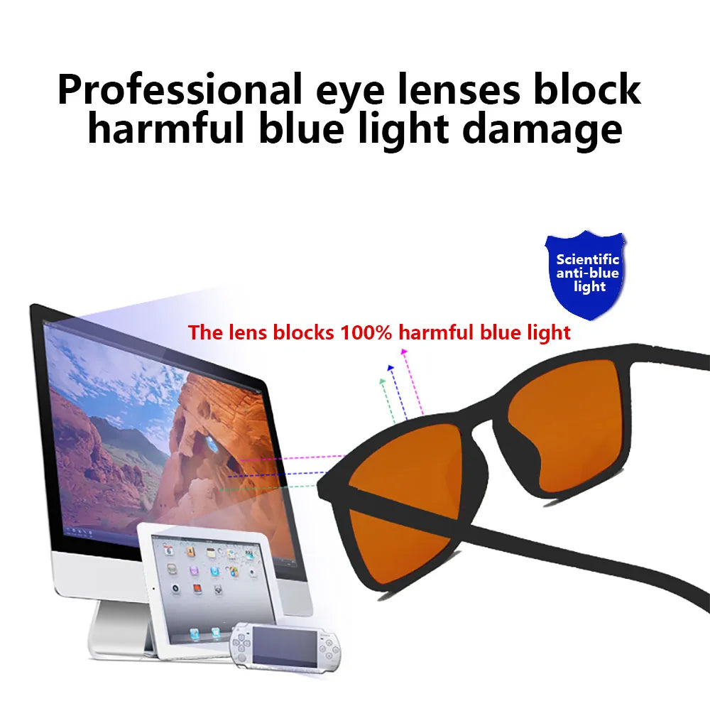 Clip 100% Blue Light Blocking glasses Red Lens ,Orange Lens Anti fatigue Detachable Lens Gaming Glasses Computer Eyeglasses