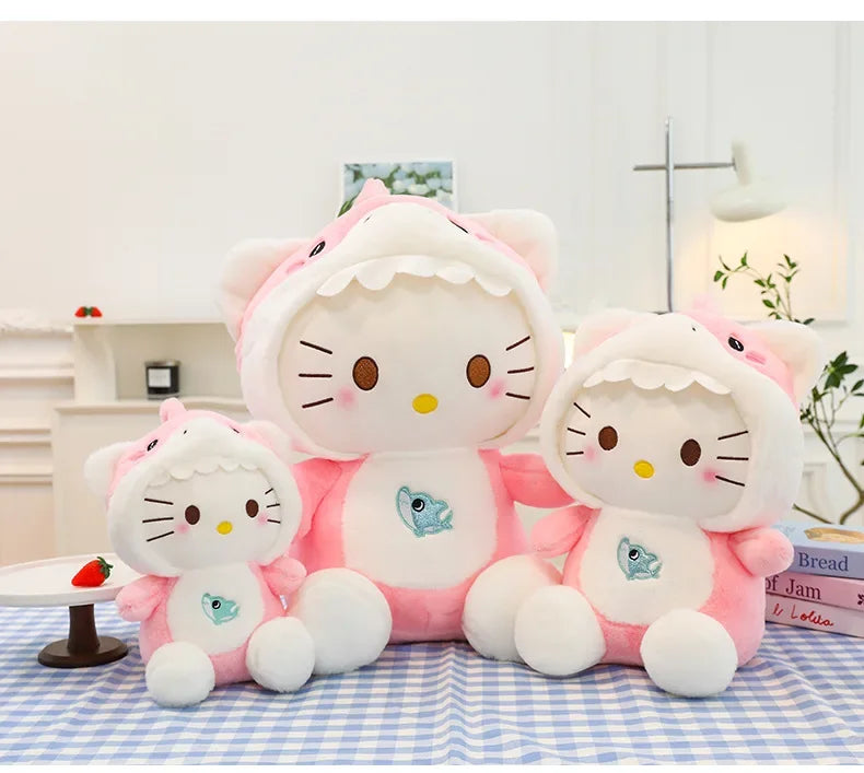 60cm Sanrio Shark Hello Kitty Cat Plush Toys Cartoon KT Cat Plushie Doll Soft Stuffed Anime Pillow Birthday Gifts for Kids Girls