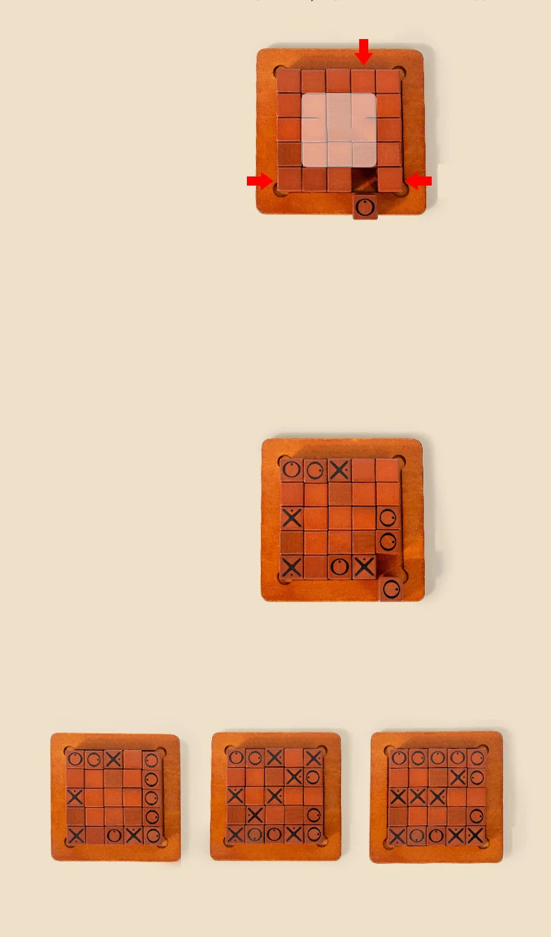Wooden Push and Shove Tic Tac Toe Strategy Game