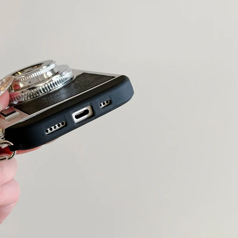 Soft TPU+Hard PC Camera Shaped Lanyard Shockproof Phone Case For iPhone 16 Pro Max 14 15 Pro Max Bumper Back Cover