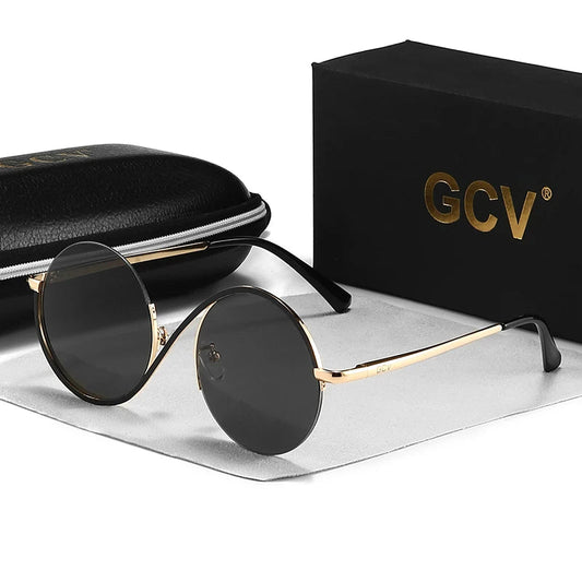 Round Frame Punk Style Women Sunglasses UV400 Anti-Reflective Fashion Eyewear Alloy Frame