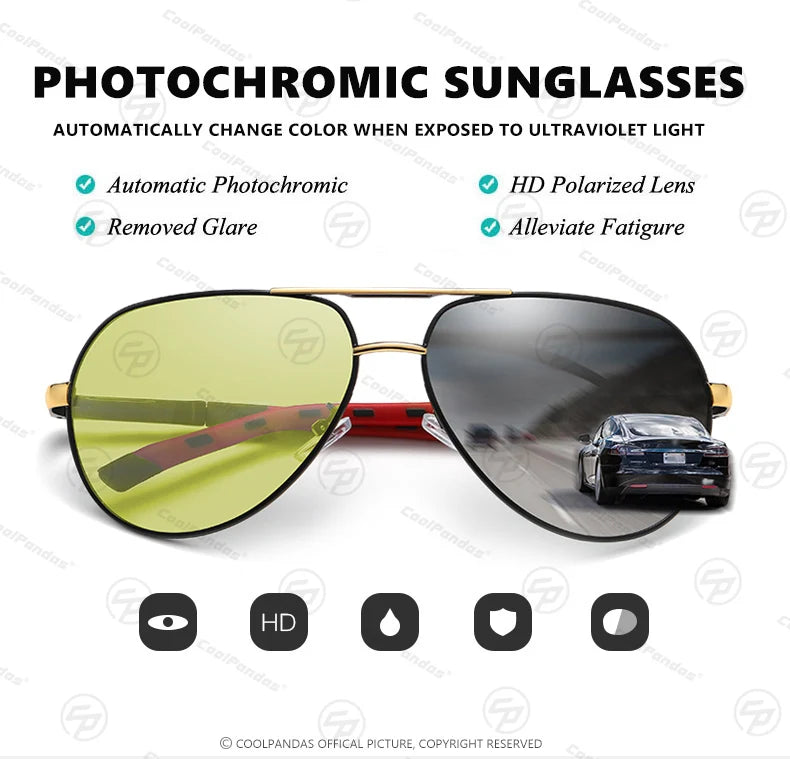 Intelligent Aviation Photochromic Polarized UV400 Day Night Driving Sunglasses for Men Women