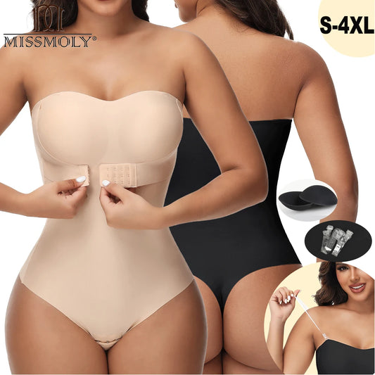 Strapless Thong Bodysuit for Women – Plus Size Tummy Control Shapewear