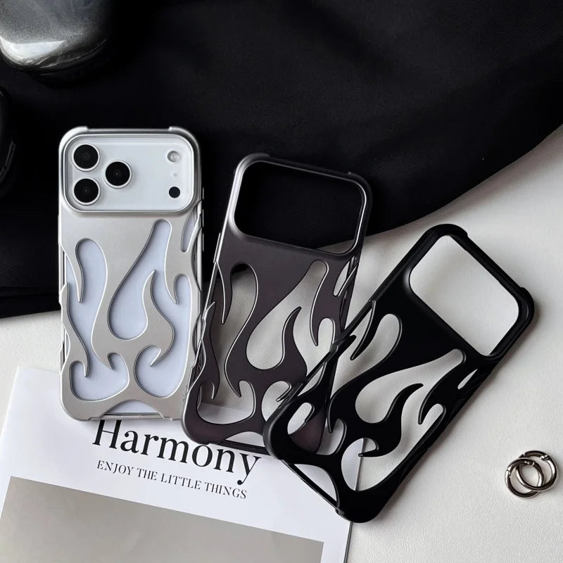 For iPhone 17 Pro Max Cases for iPhone 17 Pro Cover Plating Hollow Flame Pattern Silicone Shockproof Phone Case for iPhone17 Air