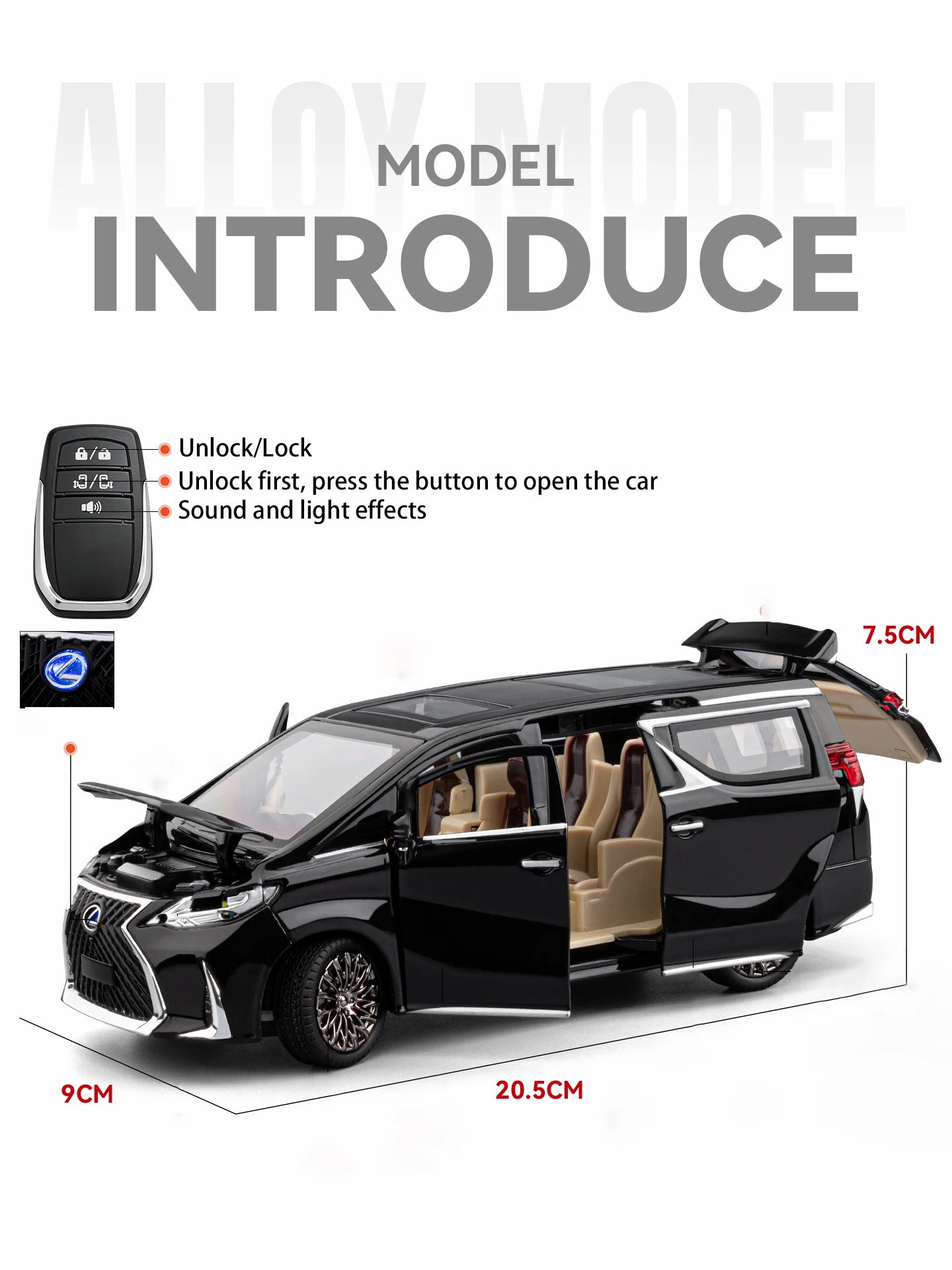 1 24 Scale Alloy MPV Diecast Pull Back Model Car with Sound and Light