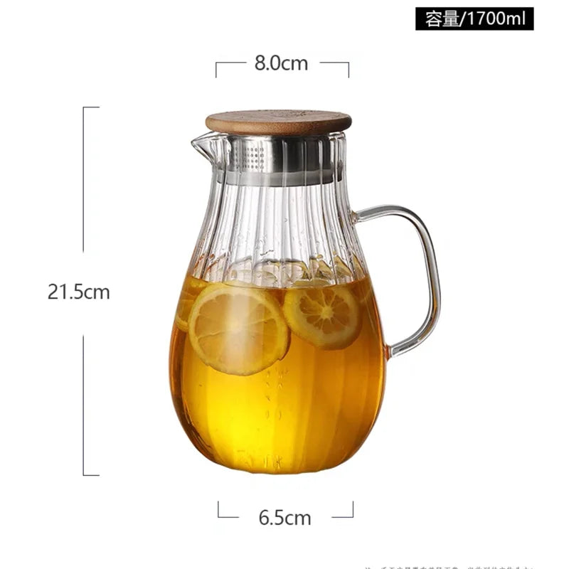 Large Capacity 1700ml Vertical Stripes Glass Water Pitcher