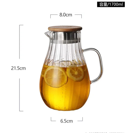 Large Capacity 1700ml Vertical Stripes Glass Water Pitcher