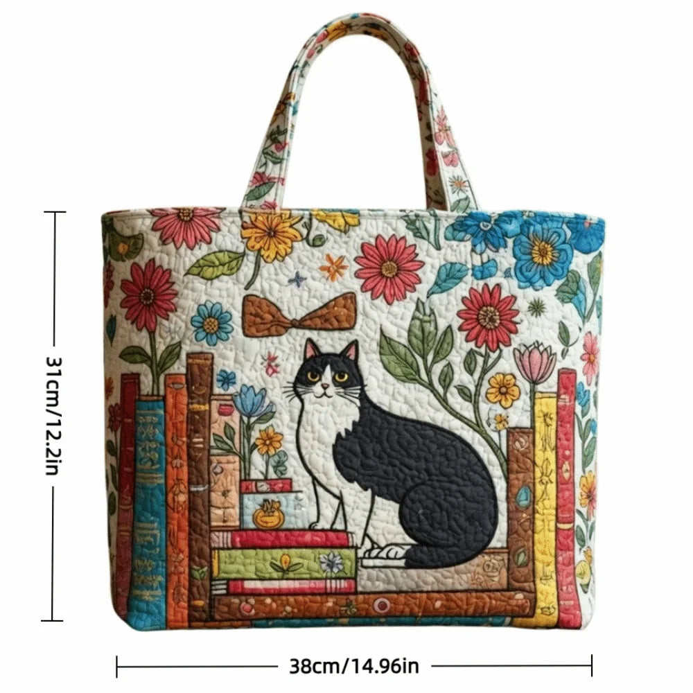 Vintage Quilted Canvas Tote Bag Large Capacity 3D Printed Shopping Handbag