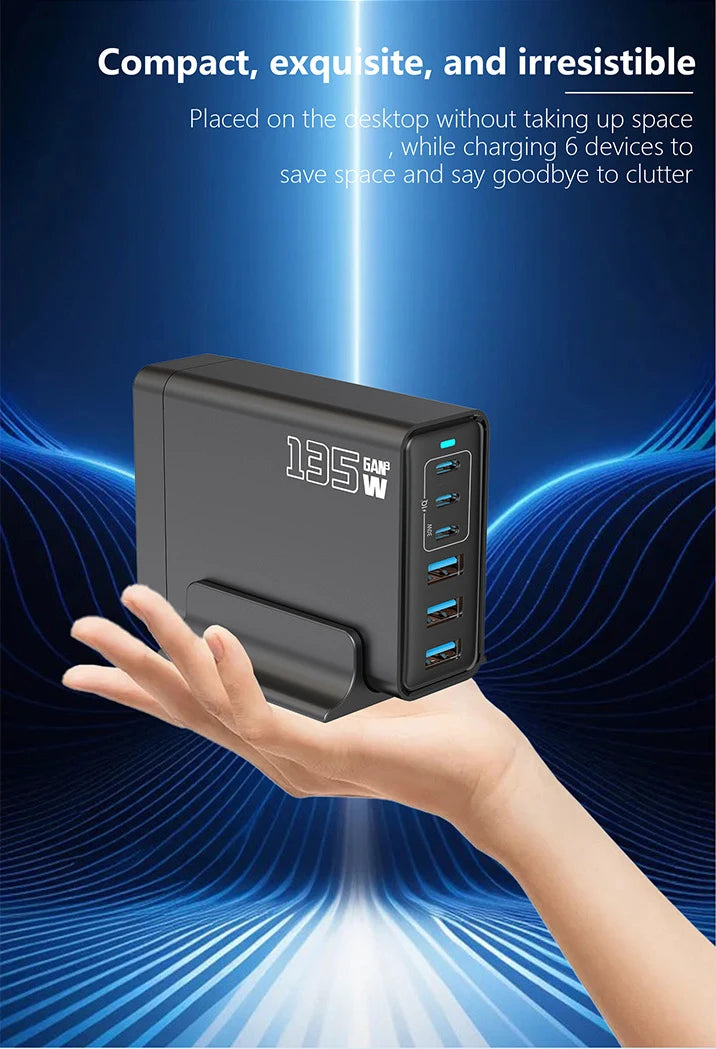 135W Gallium Nitride Charger Gallium Nitride Desktop Multi Port Fast Charging USB Desktop Charging Station Multi Port Charger