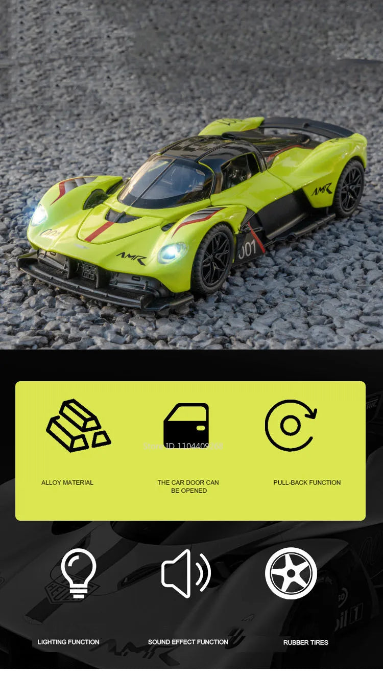 1:32 Scale VALKYRIE Sports Car Model Toy Alloy Diecast Doors Opened Music Light Doors Opened Vehicles Models Christmas Gift