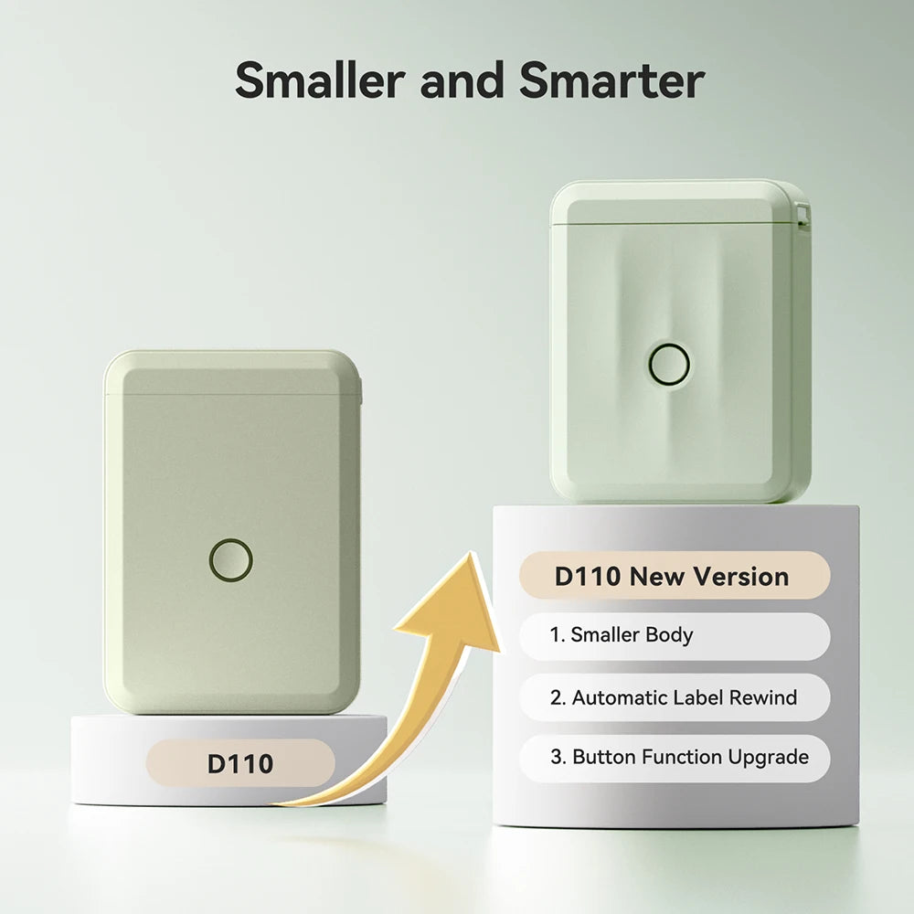D110 Mini Portable Thermal Label Printer, Bluetooth Smart Label Maker with Adhesive Tape, Inkless 203 DPI for Home, Office & School