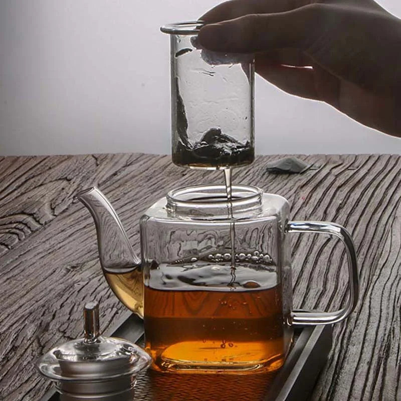 Japanese Style Handmade Heat Resistant Square Glass Teapot With Filter Liner Boiling Flower Tea Pot Kung FuTea Set Teaware