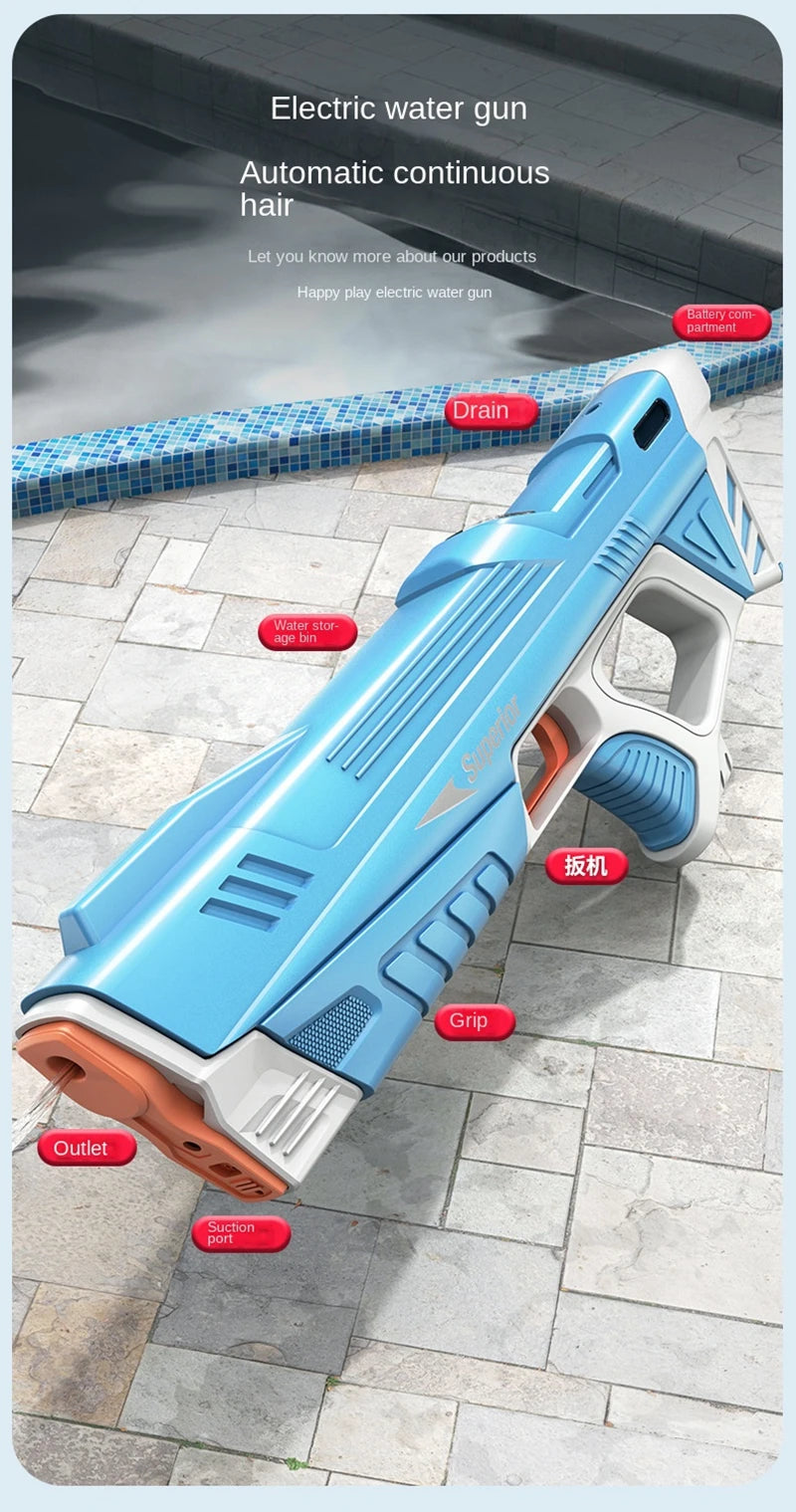 Full Automatic Electric Water Gun 43cm Portable Rechargeable Water Blaster for Outdoor Activities