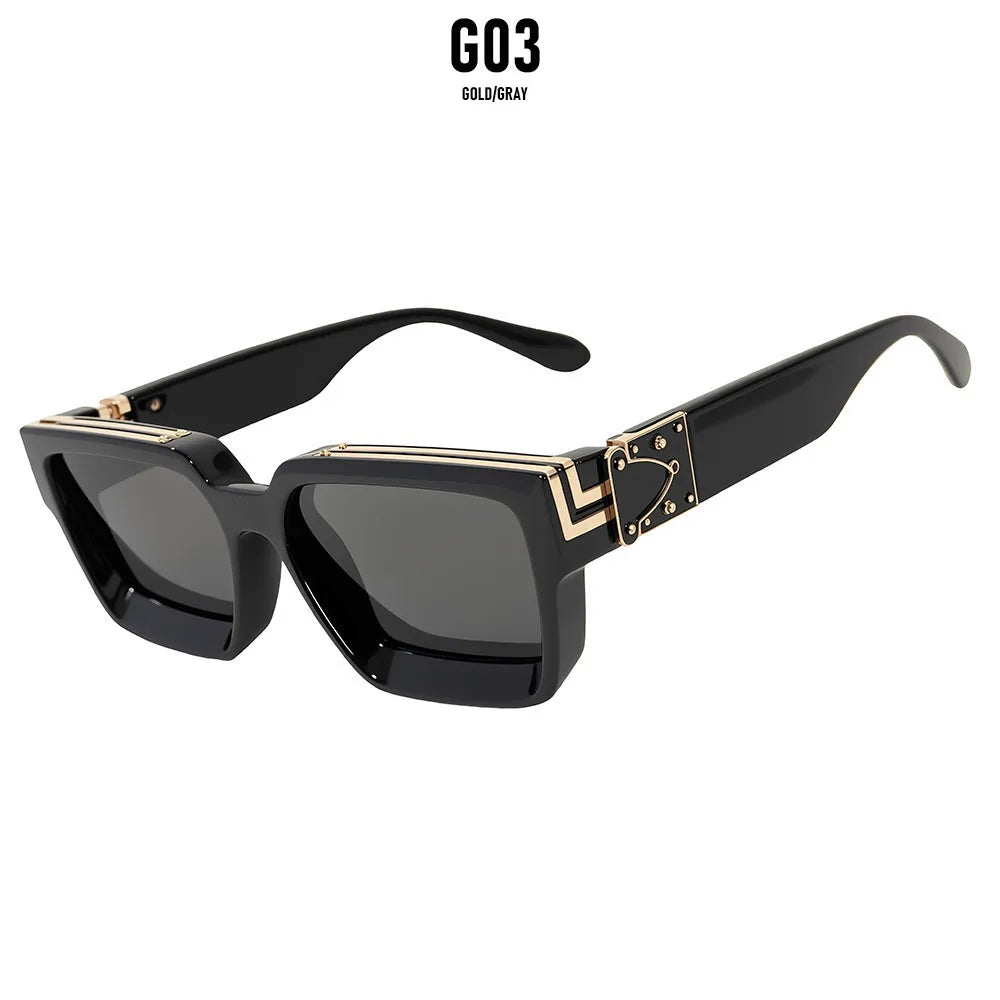 Vintage Square Thick Frame Sunglasses With UV400 Protection