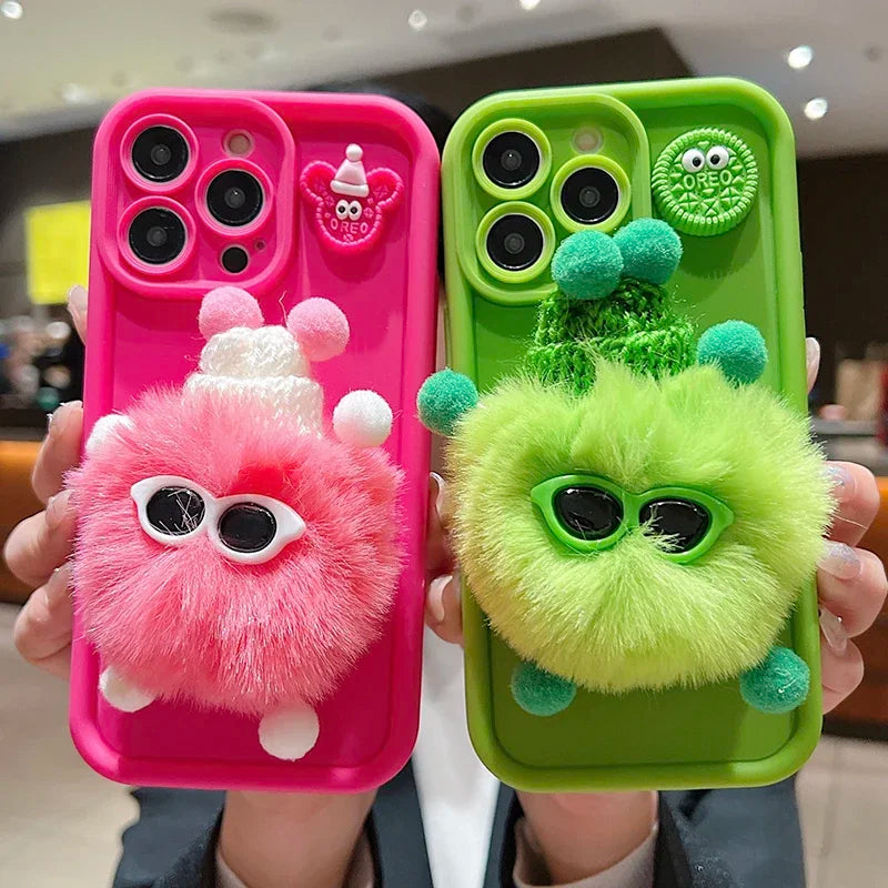 Cute 3D Plush Coal Ball Case For Samsung Galaxy S24 Ultra S23 FE S22 Plus S21 S20 Soft Cover