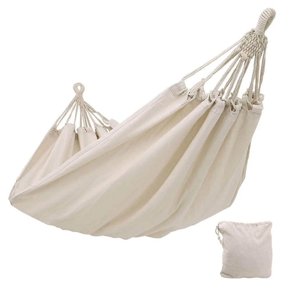 White Canvas Hammock Outdoor Camping Swing Seaside Leisure Travel Garden Decoration for 2 People