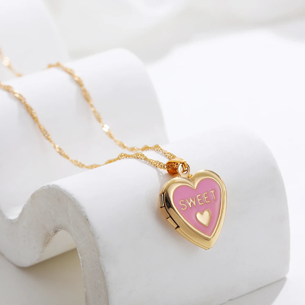 Openable Album Photo Frame Locket Heart Shape Pendant Necklace