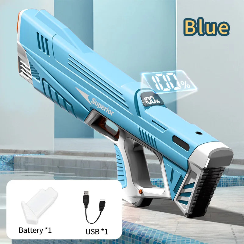 Electric Water Gun with Battery Level Display Automatic Water Absorption Rechargeable Water Blaster