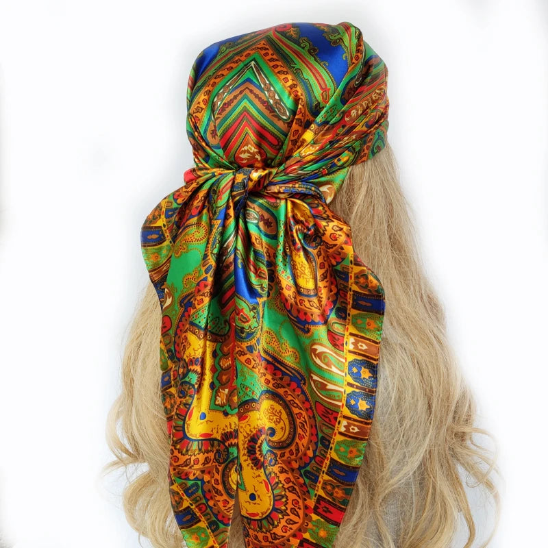 Retro Women Silk Scarf Bandanna Fashion Bohemian Pattern Square Hijab Lady Wrap Headband foulard muffler