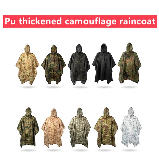 Waterproof Military Style Rain Poncho with Hood for Hiking and Camping