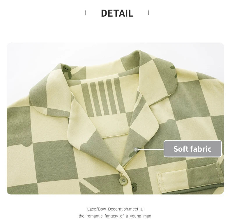 Women’s Winter 100% Cotton Pajama Set – Loose Fit, Turn-Down Collar, Long Sleeves, Cute Pink