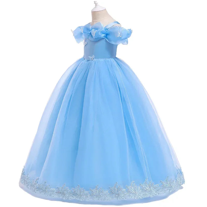 12 10 Yrs Girls Party Dresses Blue Butterfly Gala Prom Gown for Children Kids Formal Events Costume Birthday Princess Clothes