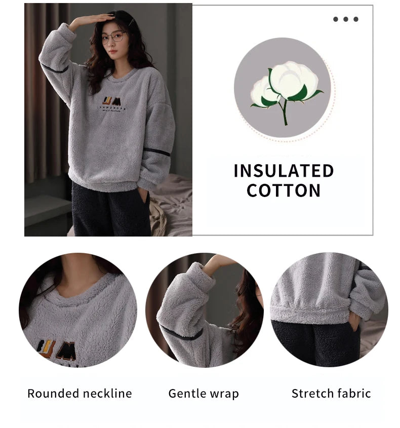 Women’s Winter Flannel Pajama Set – Warm, Thick Coral Fleece 2-Piece Loungewear