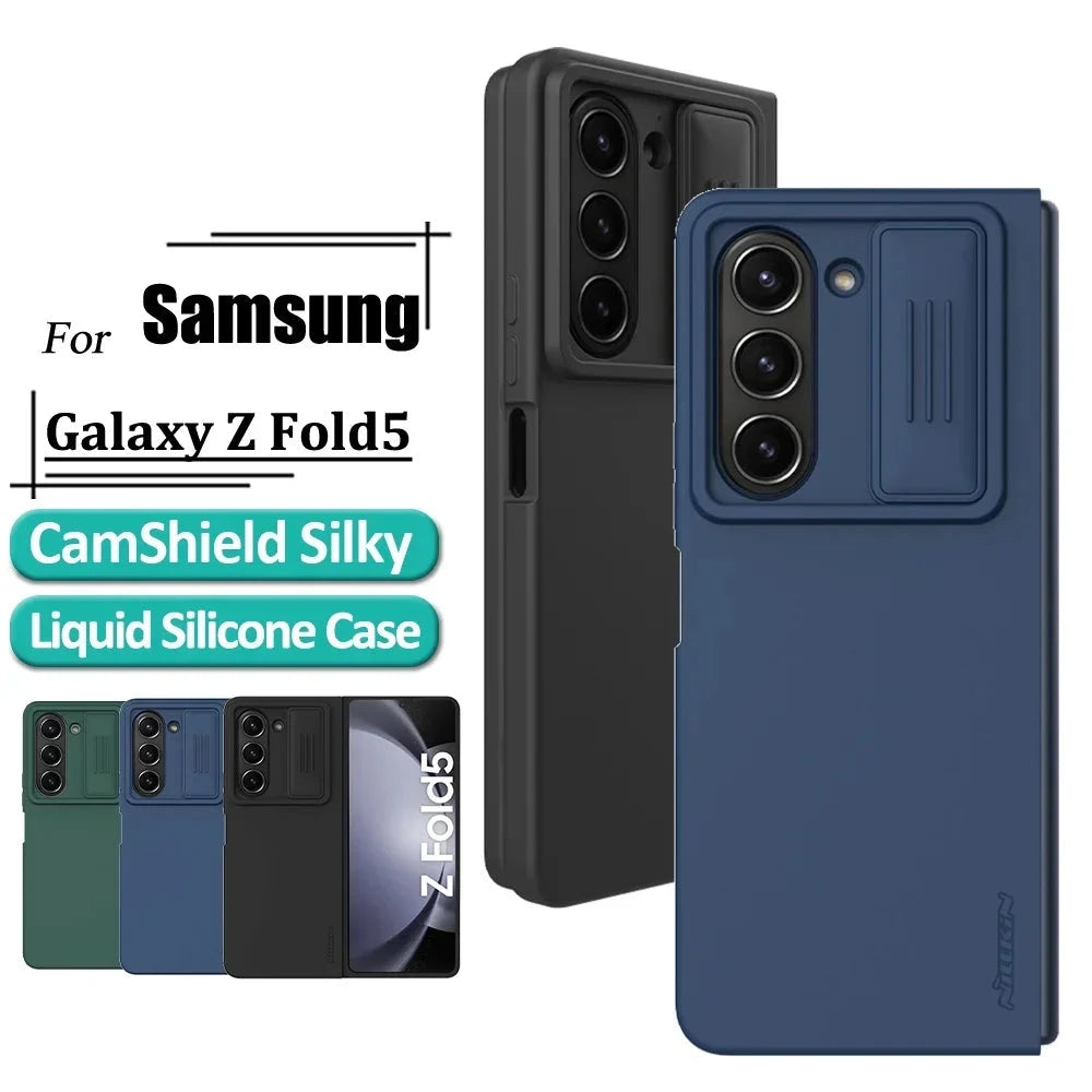 CamShield Silky Case For Samsung Galaxy Z Fold5 Phone Case Camera Slider Liquid Silicone Shockproof Back Cover