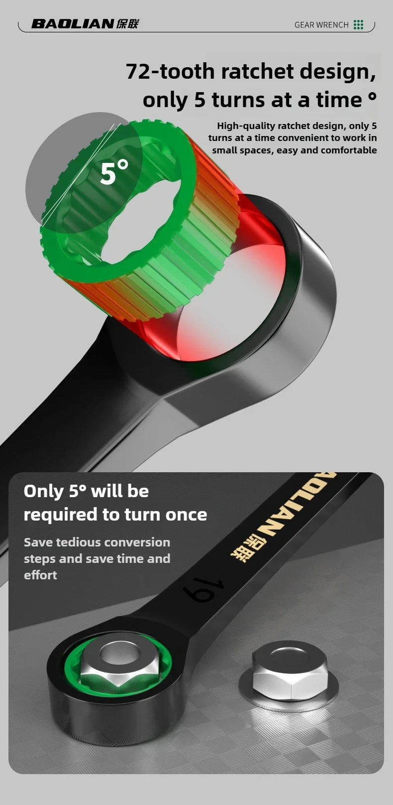 Dual Directional Fast Plum Blossom Ratchet Wrench, Industrial Grade Automatic Small Opening Dual-use Wrench Tool