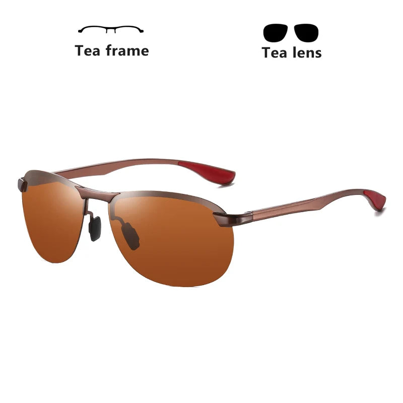 Rimless Photochromic Polarized UV400 Aluminum Driving Sunglasses for Men Women