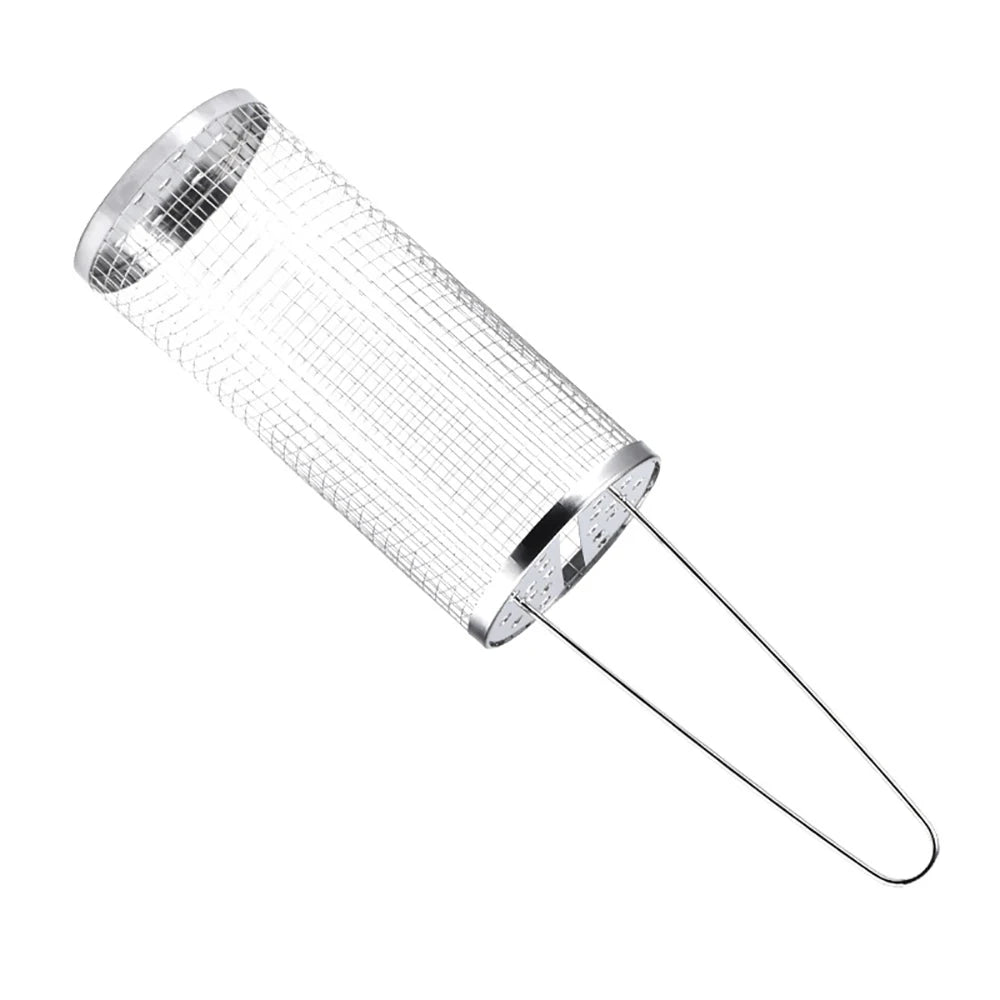 Stainless Steel Grill Basket Portable Barbecue Cage Rolling Grilling Basket Barbecue Tool BBQ Basket Outdoor Grill Accessories
