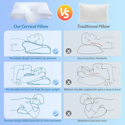 1pc Memory Foam Cervical Pillow, 2 in 1 Ergonomic Contour Orthopedic Pillow for Neck Pain, Contoured Support Pillows,Neck Pillow