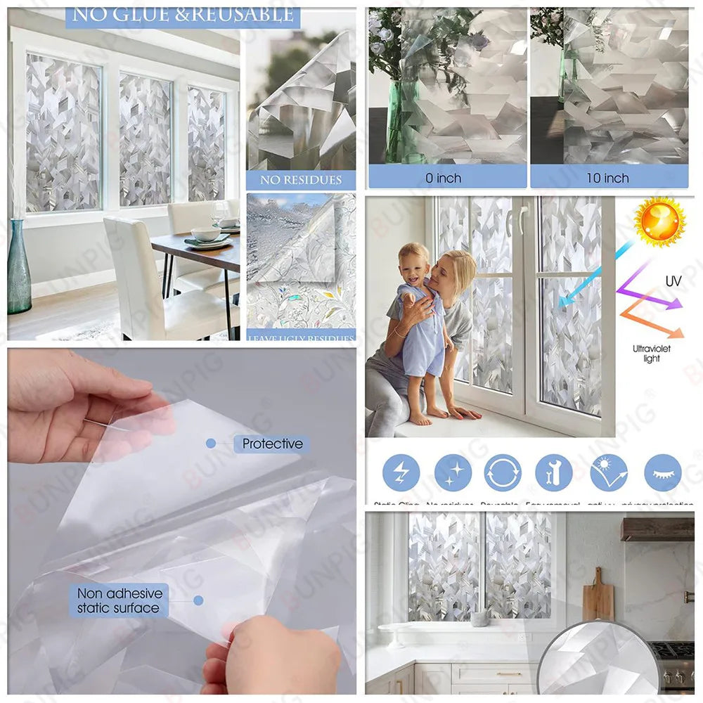 Heat Control Rainbow Window Vinyl Security Window Tinting Sun Protection Film Non Adhesive Window Stickers Stained Glass
