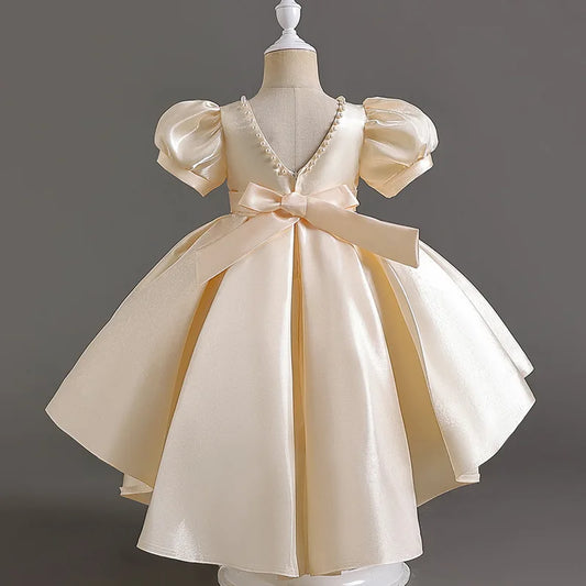 Elegant Backless Satin Flower Girl Gown