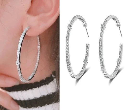 Trendy Big Round Crystal Circle Hoop Earrings