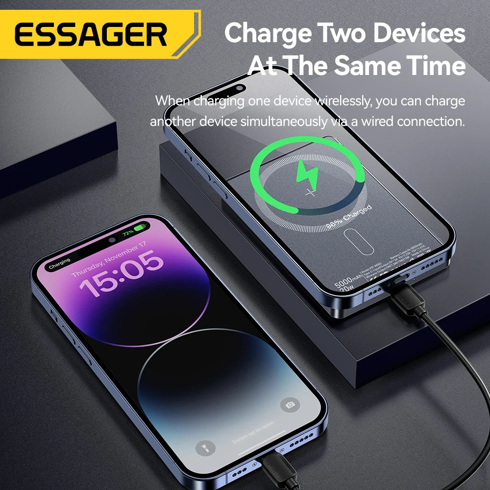 5000mAh Magnetic Power Bank 20W PD Wireless Fast Charging Slim Portable Charger for iPhone MagSafe