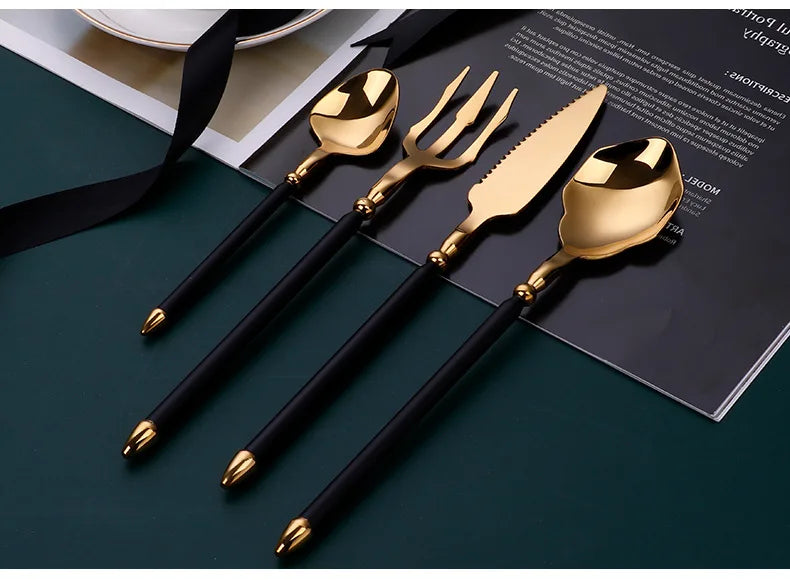 4pcs Upscale Cutlery Set 304 Stainless Steel Spoon and Fork Set Household Trident Kitchen Utensil Western Dinnerware Home Decor