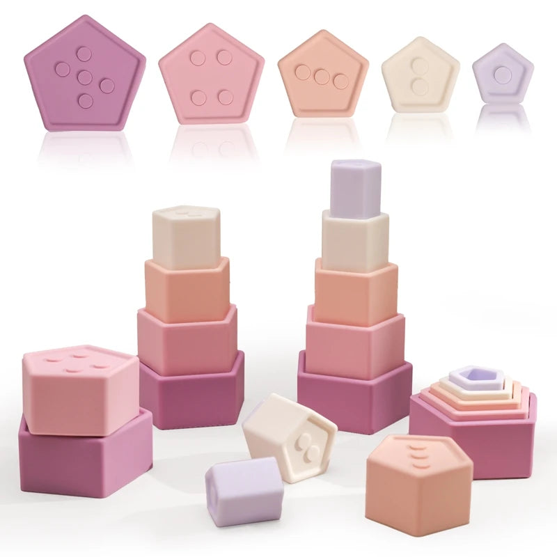 Silicone Building Blocks Stacking Toys Develop Games Cubes Montessori Educational Baby Toys juguetes para bebes de 0 12